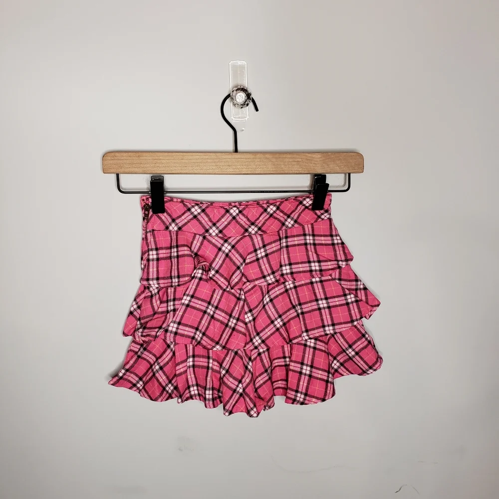 NWT Gymboree Size 4 Pink Plaid Ruffled Tiered Skort with an Adjustable Waist